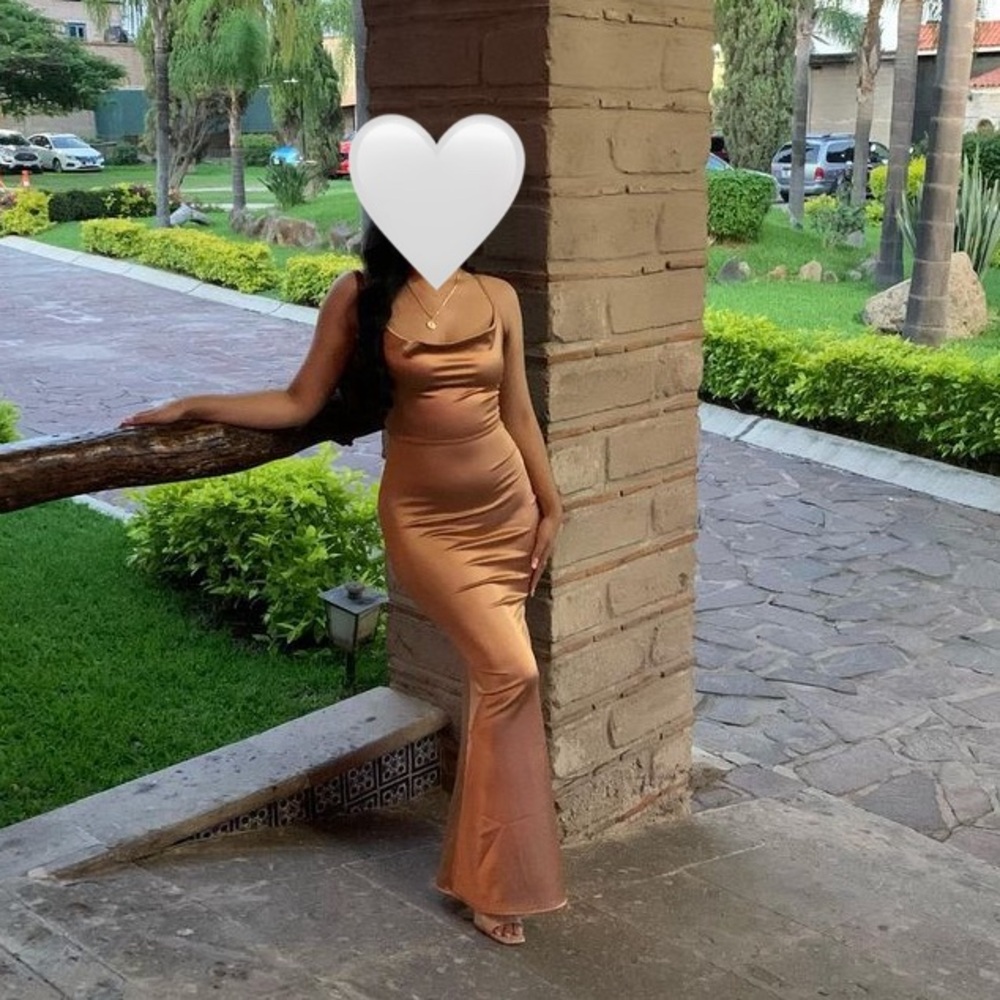 Windsor Satin Strap Dress Bronze Gown Open Back